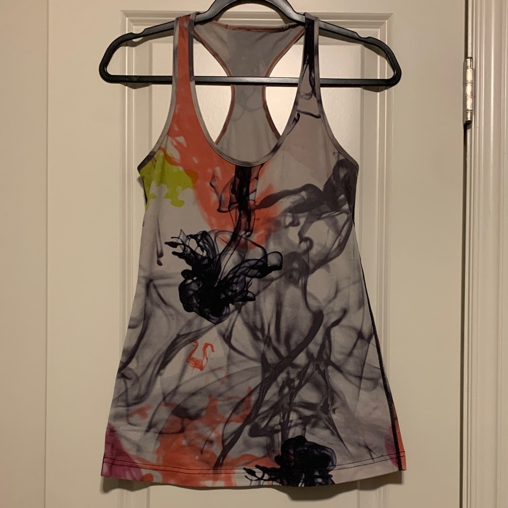 lululemon athletica Gray Tank Top with Black, Orange & Lime Ink Print